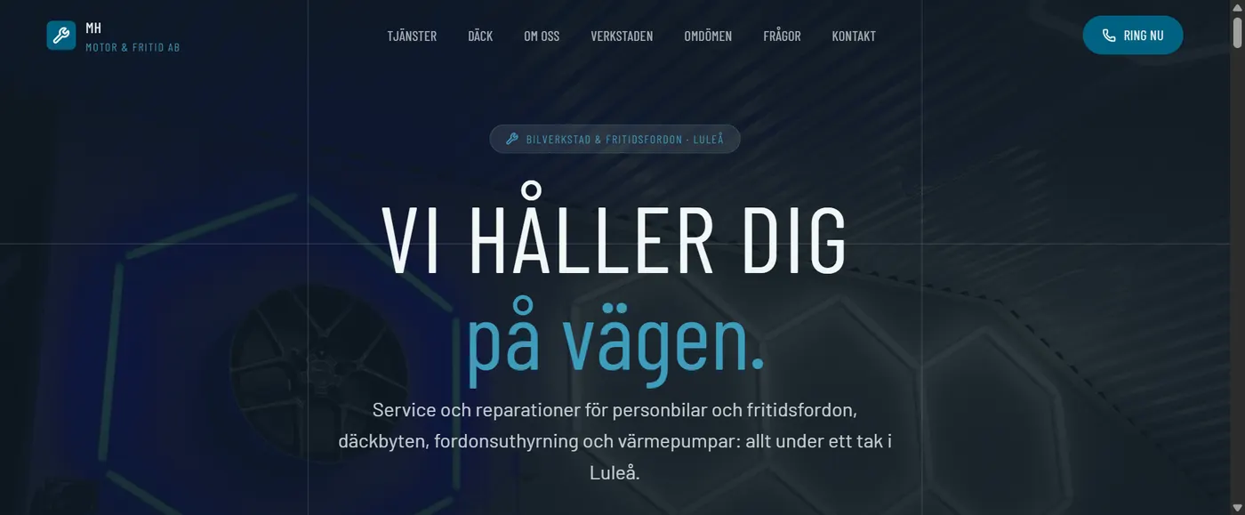 Startsidan på mhmotorfritid.se, byggd av Dalboviken Media